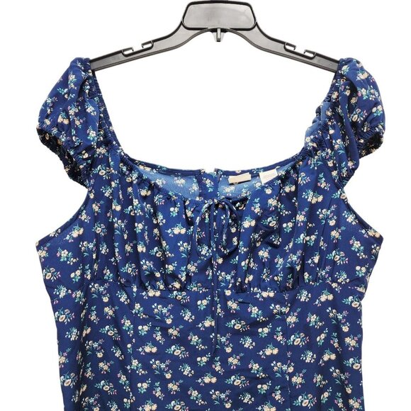 Levis Womens Blue Floral A-Line Dress With Puff Sleeves & Tie Detail Size XXL - Picture 4 of 11